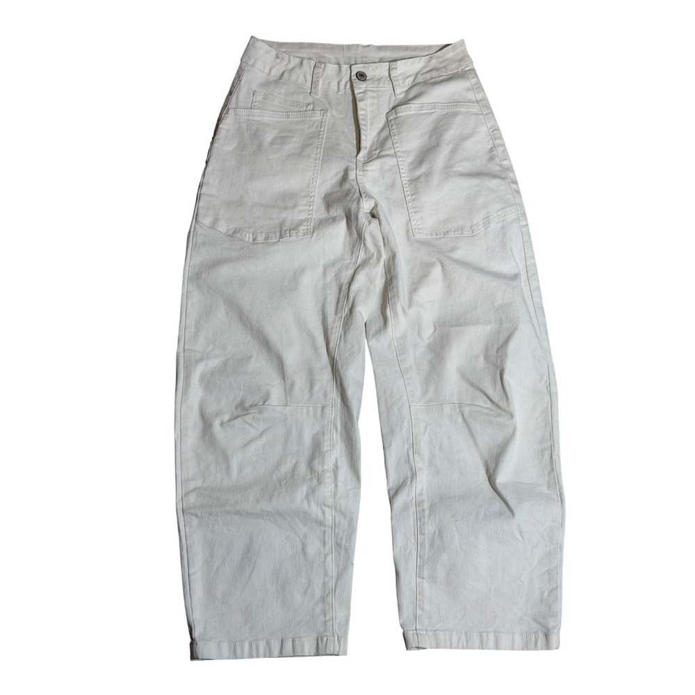 Downtown Cool Cotton Barrel Balloon Pants Wide Leg White Sz 4 Scandi Clean Girl